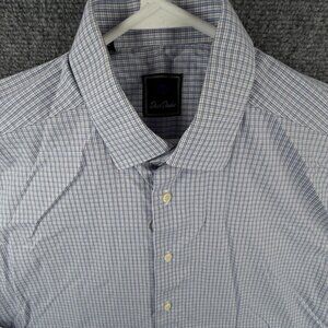 David Donahue Button Up Shirt Long Sleeve Cotton Blue Purple Check 16.5 32/33